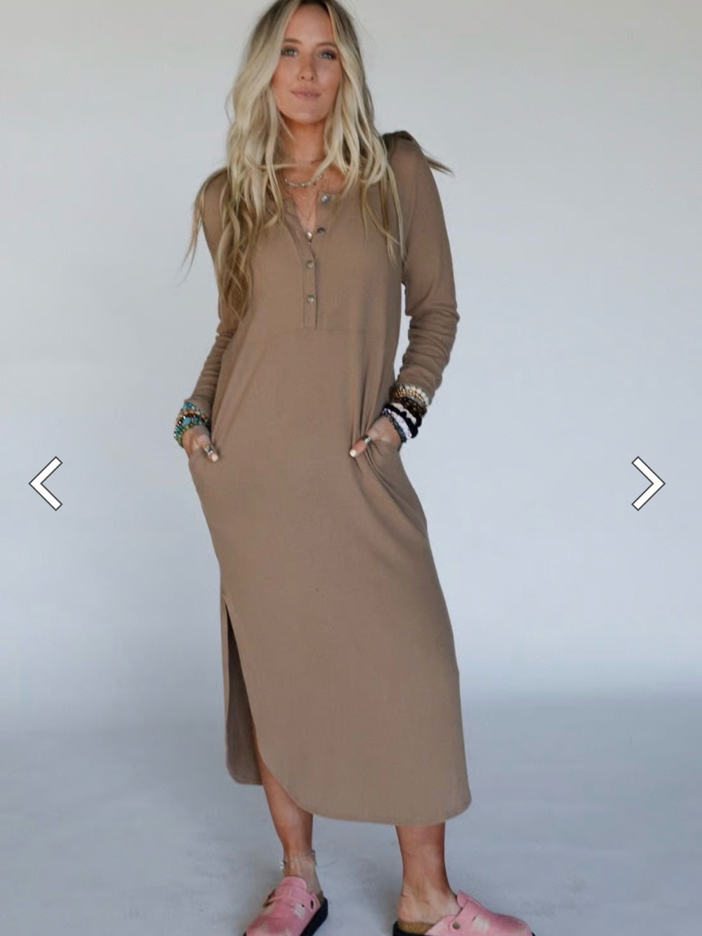 New! Three Bird Nest The Nest Simply Comfort Women’s Sz S Dress Tan Long Sleeve